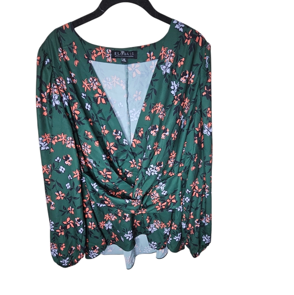 Eloquii Women's Green Long-sleeved Floral Blouse Size 18